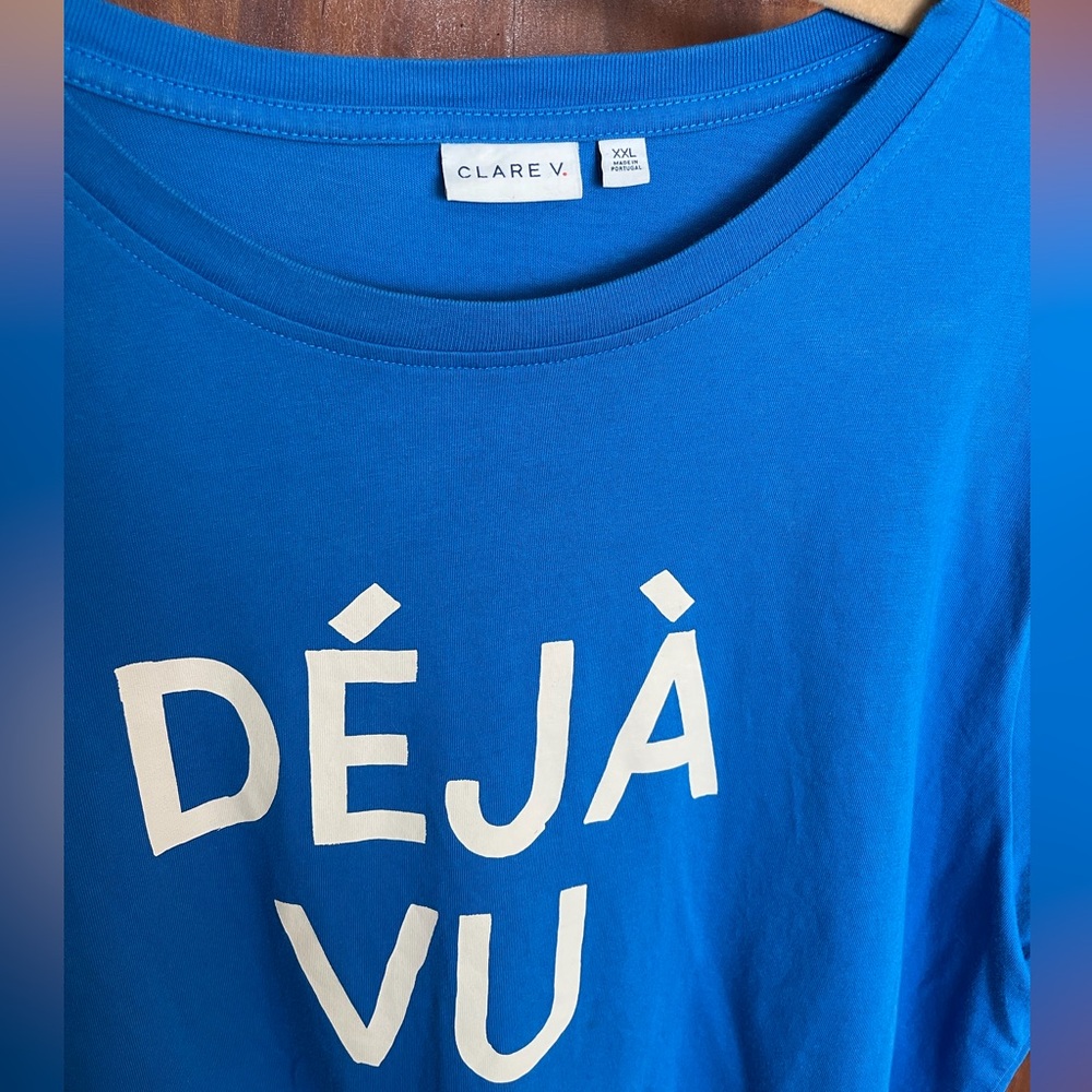 Clare V Déjà Vu Graphic Short Sleeve Tee in Bright Blue, size XXL - Picture 5 of 5